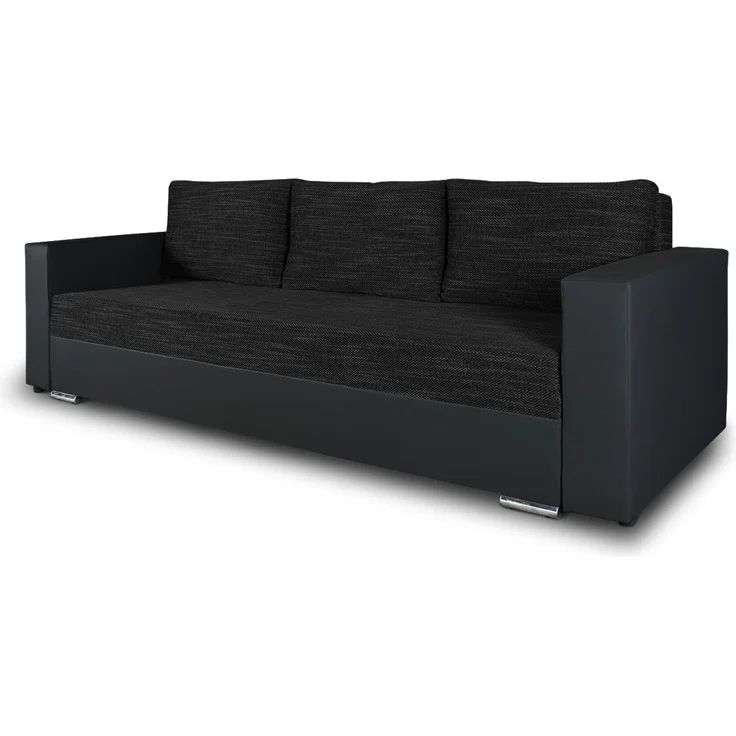 Schlafsofa Bird - Sofa mit Schlaffunktion und Bettkasten, Klappsofa, Schlafcouch mit Chromfüße, Couch, Couchgarnitur, Sofagarnitur (Schwarz + Schwarz (Dolaro 08 + Berlin 02)) – Bild 2