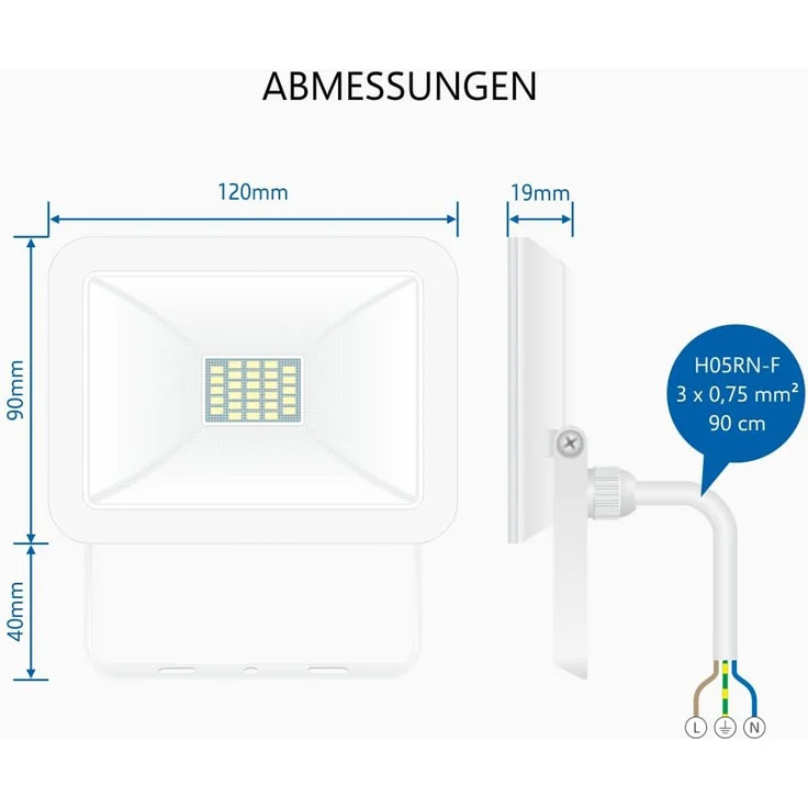 LED Flutlichtstrahler Aluminium Weiß Sicherheitsglas, 10 Watt, IP54 – Bild 3