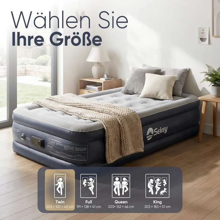 Sekey Luftbett mit integrierter Luftpumpe, Luftmatratze selbstaufblasend Camping, 203 x 102 x 40 cm, blau / grau – Bild 4