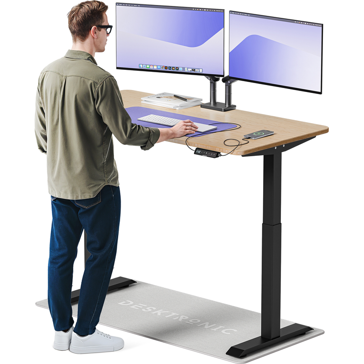 Desktronic HomeOne Elektrisch höhenverstellbarer Schreibtisch 140x70cm Bambus/Schwarz mit Memory-Funktion, Anti-Kollisions Technologie, USB-A und USB-C-Ladeanschlüssen