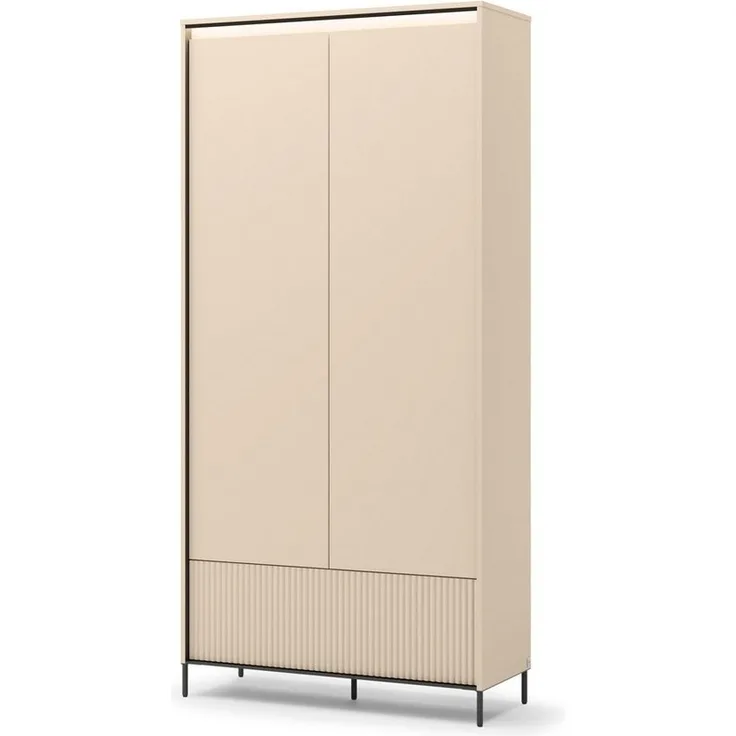 Compleo Kleiderschrank mit Schublade,2 Türen, Modern Schrank mit Lamellen BEIGE