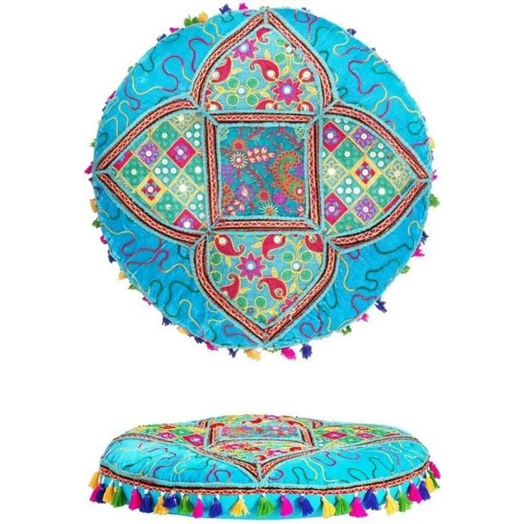 Marrakesch Orient & Mediterran Interior Pouf Orientalische Bodenkissen Sitzkissen Dekoration Bahri Blau, Handarbeit – Bild 4