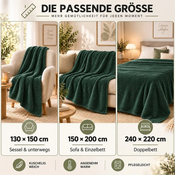 Wohndecke Kuscheldecke 260 g/m², flauschige Wohndecke, Fleecedecke, Oeko-Tex, Komfortec – Bild 2