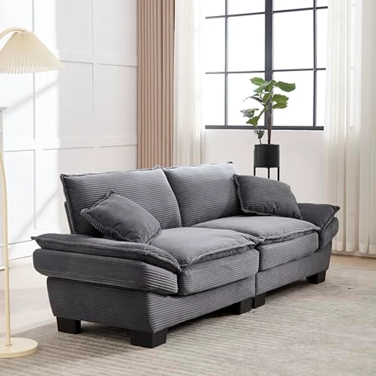 Ball & Cast Couch mit Schlaffunktion, Samt Sofa 2 Sitzer mit Kissen für das Wohnzimmer Wohnung Schlafzimmer, 224 x 81 x 81 (BxHxT), Dunkelgrau – Bild 3