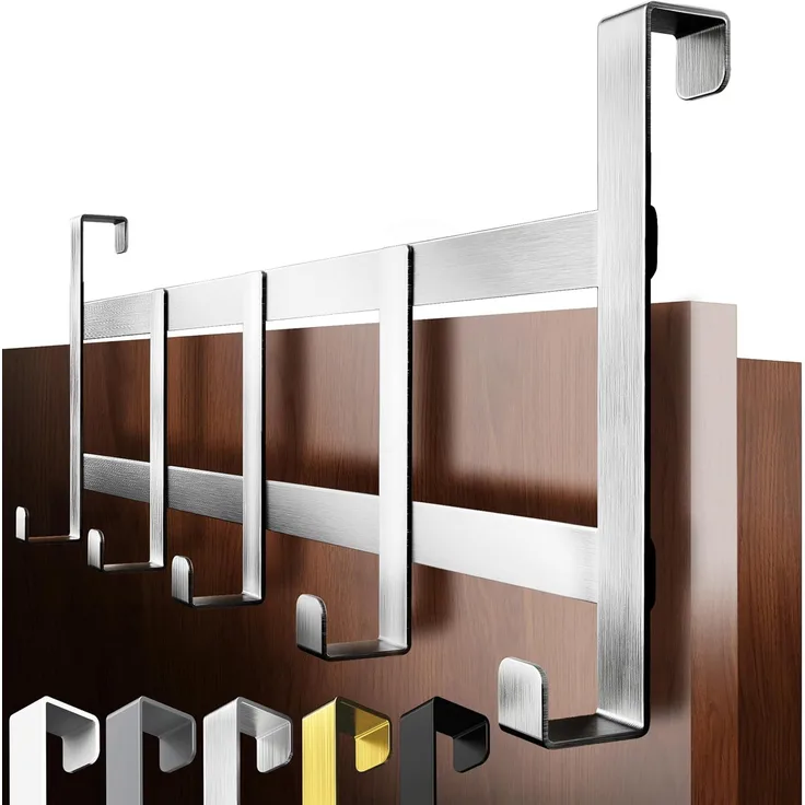 4smile Türgarderobe zum Einhängen – Türhaken aus Edelstahl, flexible Kleiderhaken Tür, robust - Vielseitige Haken zum Einhängen, platzsparende Türhakenleiste für gesamte Wohnung