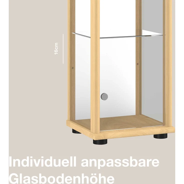 K-Mbel Standvitrine (176x37x33cm) - Made in Germany - Vitrinenschrank Buche mit 4 hhenverstellbaren Glasbden, Spiegel & LED - Glasvitrine Stehend - Vitrine Glas - Display Cabinet – Bild 6