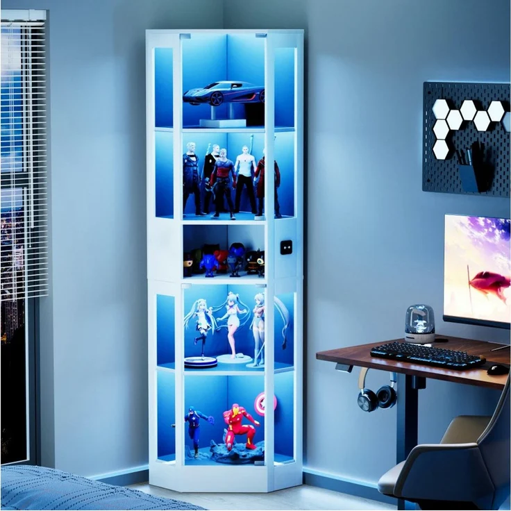 BBWL Vitrine LED 5 Ebenen mit Sensor Beleuchtung Vitrinenschrank Glastüren Glasvitrine 57x40x165cm modern, Stauraum – Bild 3