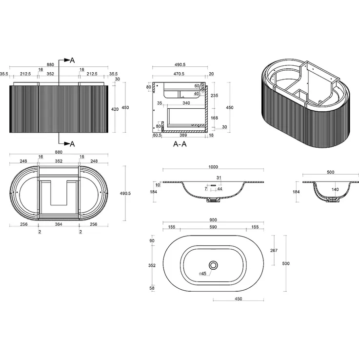Vente-unique - LILIKO Waschbeckenmöbel Holz, Platte Beige - B 50 cm x H 46 cm x L 90 cm – Bild 7