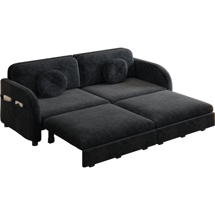 Schlafsofa 166x84x90 cm in Schwarz, 3-in-1 ausziehbar mit Stauraum und Chenillebezug – Bild 8