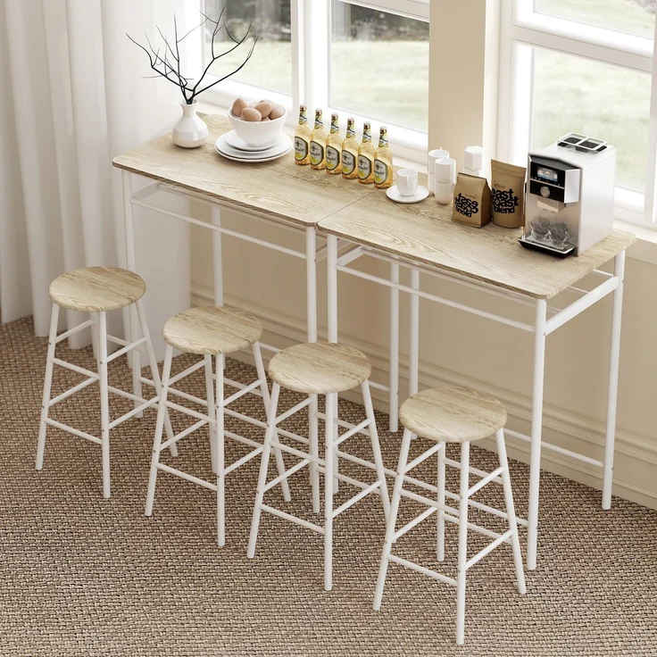 HOMCOM Bartisch Set, MDF, Metall, Weiß, 80B x 50T x 90H cm – Bild 8