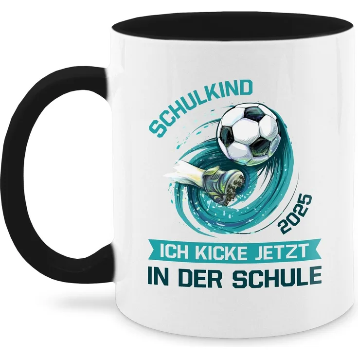 Shirtracer Tasse Fußball, Schulkind 2025, Ich kicke jetzt in der Schule, Einschulung, Keramik, Einschulung Geschenk Tasse