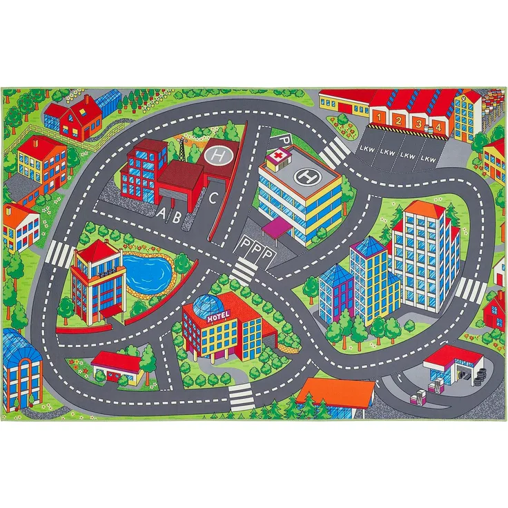 andiamo Teppich mit Straßenmotiv, 100 × 150 cm, Multi – dekorativer Bodenbelag für Kinderzimmer