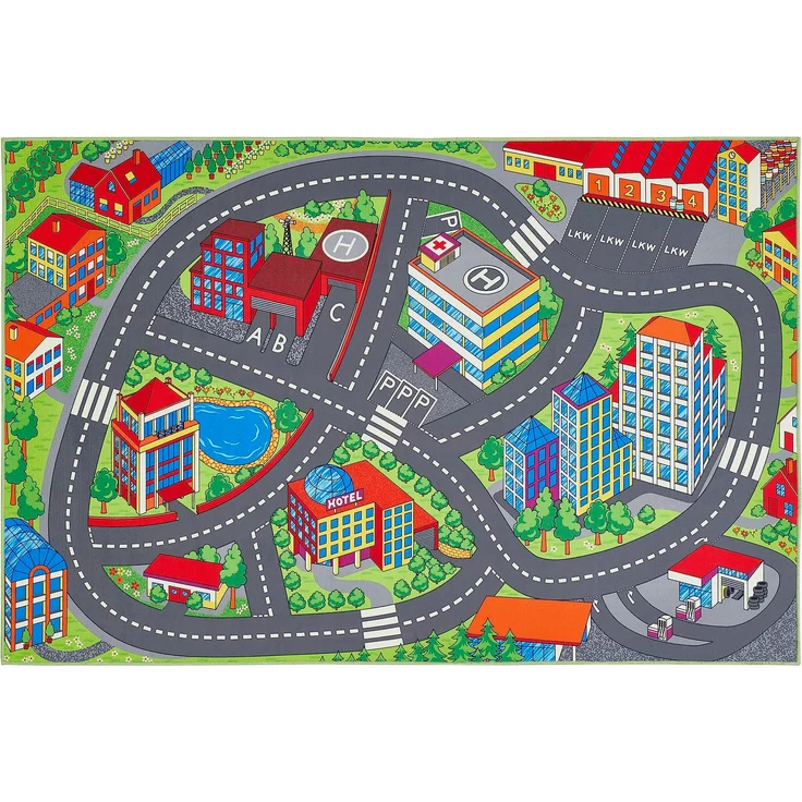andiamo Teppich mit Straßenmotiv, 100 × 150 cm, Multi – dekorativer Bodenbelag für Kinderzimmer