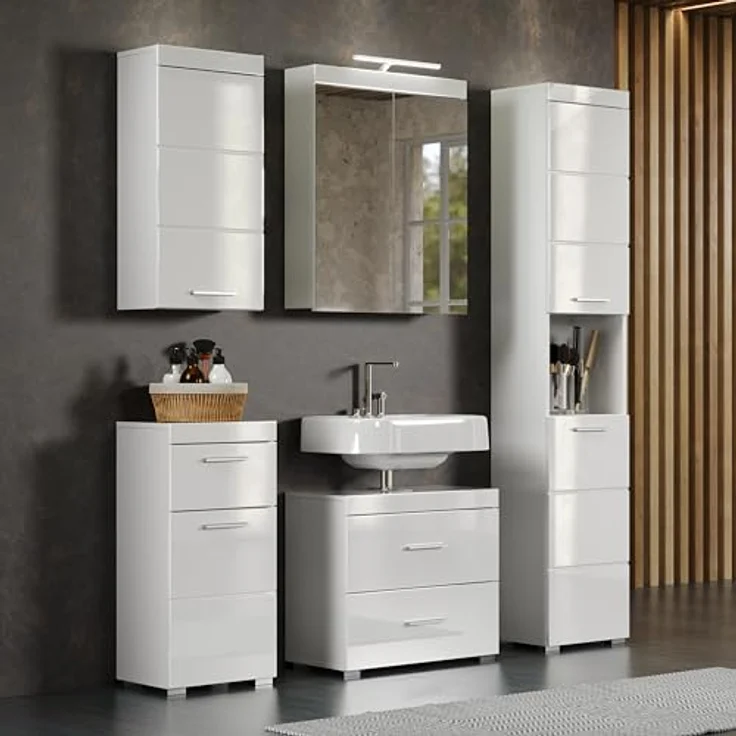 trendteam smart living – Amanda – Waschbeckenunterschrank – Weiß/Weiß Hochglanz – 2 Schubladen mit Vollauszug - (BxHxT) 60 x 56 x 34 cm - Kratzfest & pflegeleicht – Bild 5