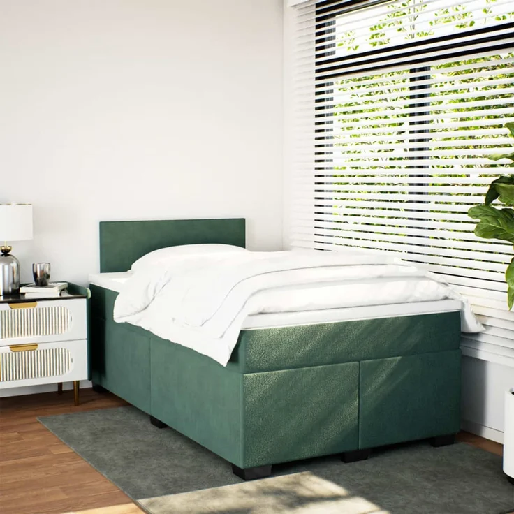 vidaXL Boxspringbett mit Matratze Dunkelgrün 120x190 cm Samt 3288555 – Bild 4