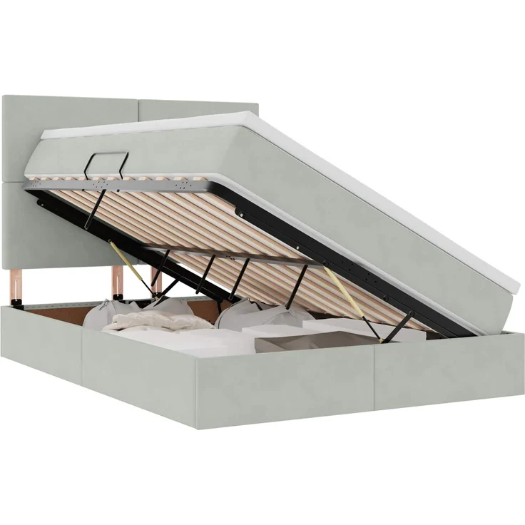 vidaXL Aufbewahrungsbett mit Matratze Hellgrau 140 x 190 cm Samt 3371967 – Bild 2