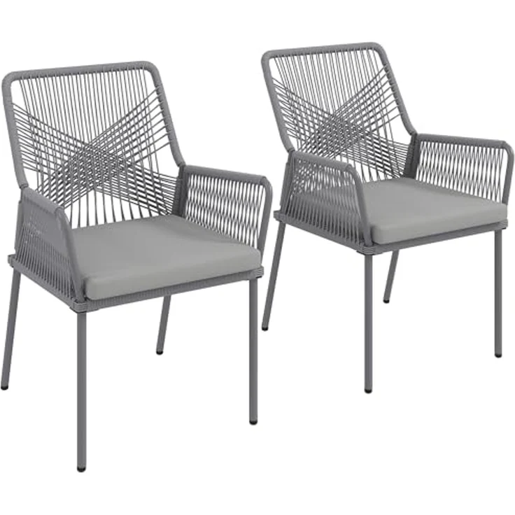 Outsunny Rattanstuhl 2er Set, mit Armlehne, Rückenlehne, abnehmbar Sitzkissen (Gartenstuhl aus Rattan, 2 St), Rattanstuhl für Garten, Balkon, Terrasse, Dunkelgrau – Bild 1