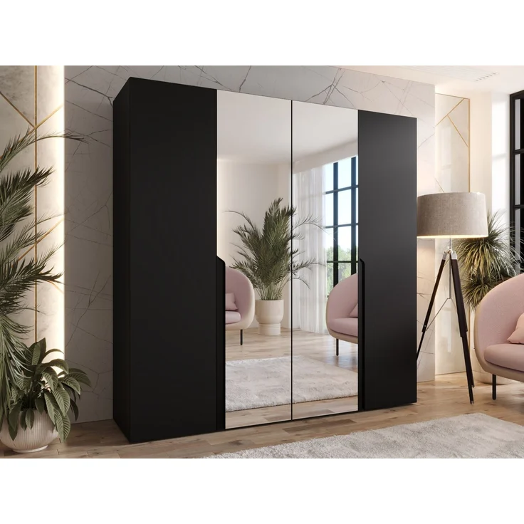 Kleiderschrank Veluna II 200 (Farbe: Schwarz / Schwarz + Schwarz) – Bild 2