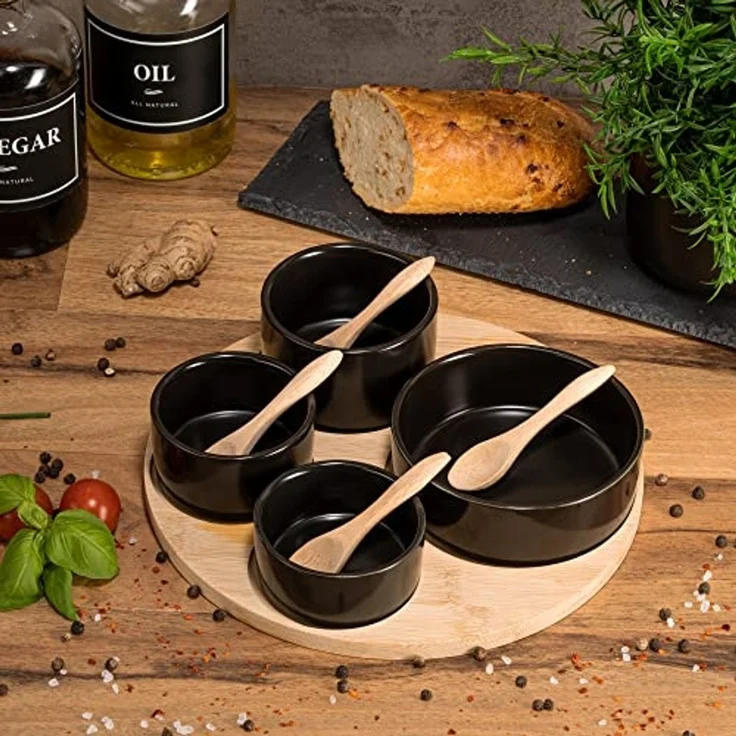 Moritz & Moritz Servierschale Schalen Set, Keramik, Bambus, (Set, 9-tlg), als Tapas Schalen und Dip Schälchen – Bild 3