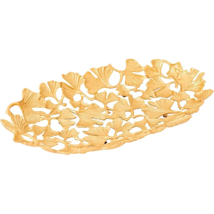 riess-ambiente Dekoschale GINKGO LEAFS 50cm gold (Einzelartikel, 1 St), Wohnzimmer · Schale · Handarbeit · Boho