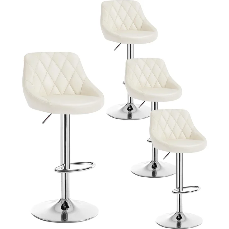 WOLTU Barhocker 4er Set, Barstuhl Höhenverstellbar, PU-Bezug, Cremeweiß | Drehbarer Bar Stool mit Rückenlehne und Fußstütze, rutschfeste Metallfüße, für Küche und Hausbar