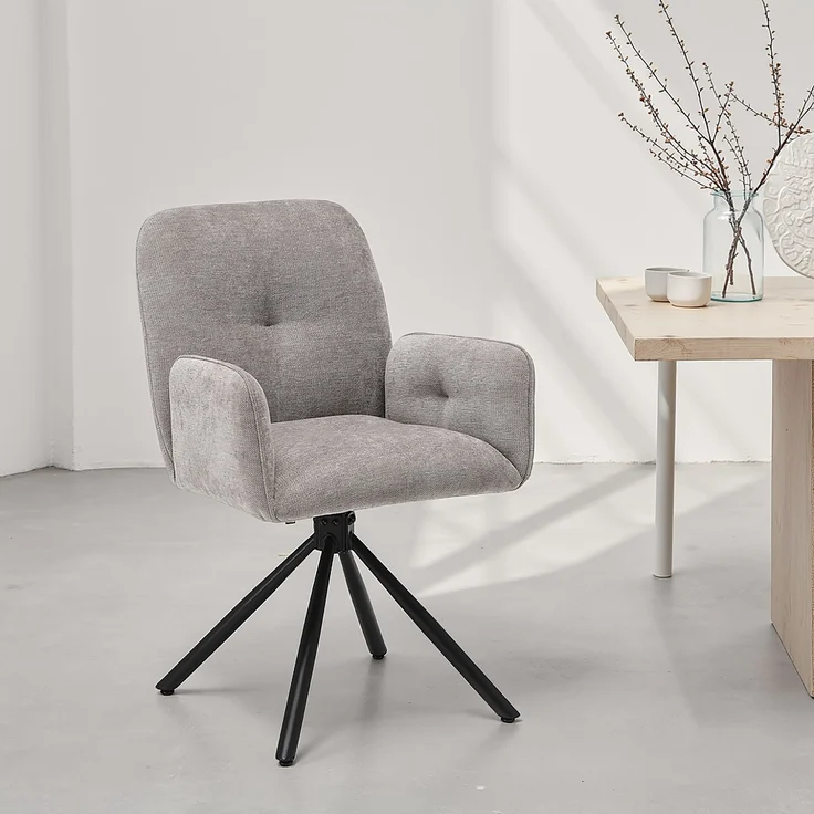 Esszimmerstühle Drehbar Set 4 Stühle für den Esstisch Drehstuhl mit Armlehne Stoff Grau Polsterstühle Sessel Modern – Bild 2