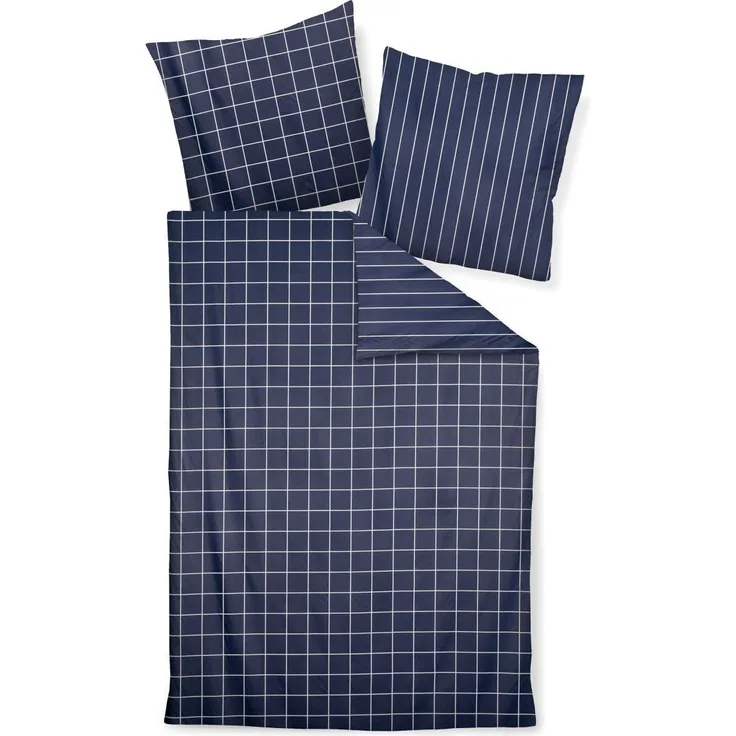 Janine Mako Satin 1 teilig Kissenhülle Kopfkissenbezug 80x80 cm Modernclassic 39025-12 nachtschattenblau