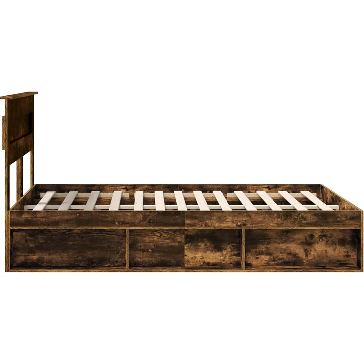 vidaXL Bettrahmen Geräucherte Eiche 140 x 190 cm Massives Kiefernholz 3409755 – Bild 7