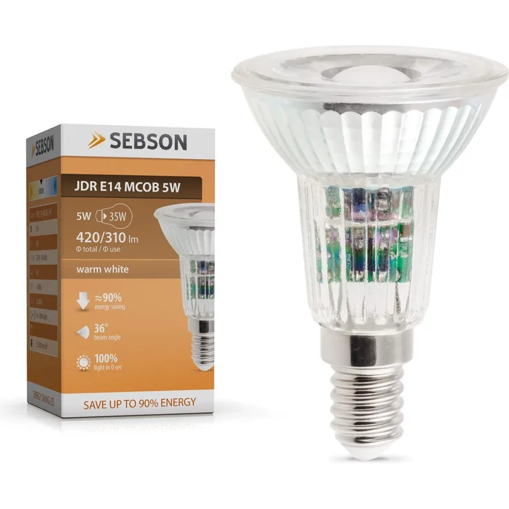 SEBSON E14 LED Lampe 5W COB, ersetzt 50W Halogen, 420 Lumen, warmweiß, LED Spot 46°, Leuchtmittel Strahler 230V, nicht dimmbar