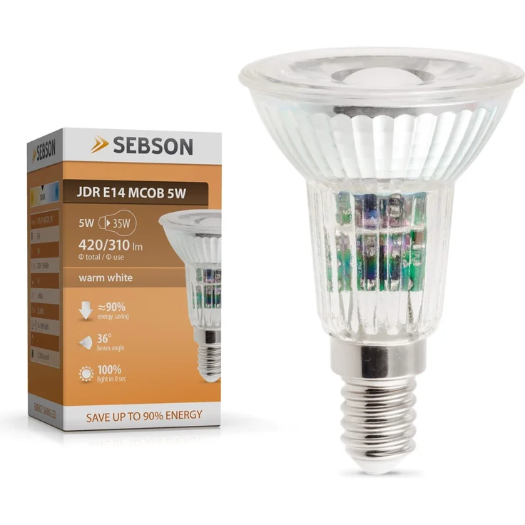 SEBSON E14 LED Lampe 5W COB, ersetzt 50W Halogen, 420 Lumen, warmweiß, LED Spot 46°, Leuchtmittel Strahler 230V, nicht dimmbar