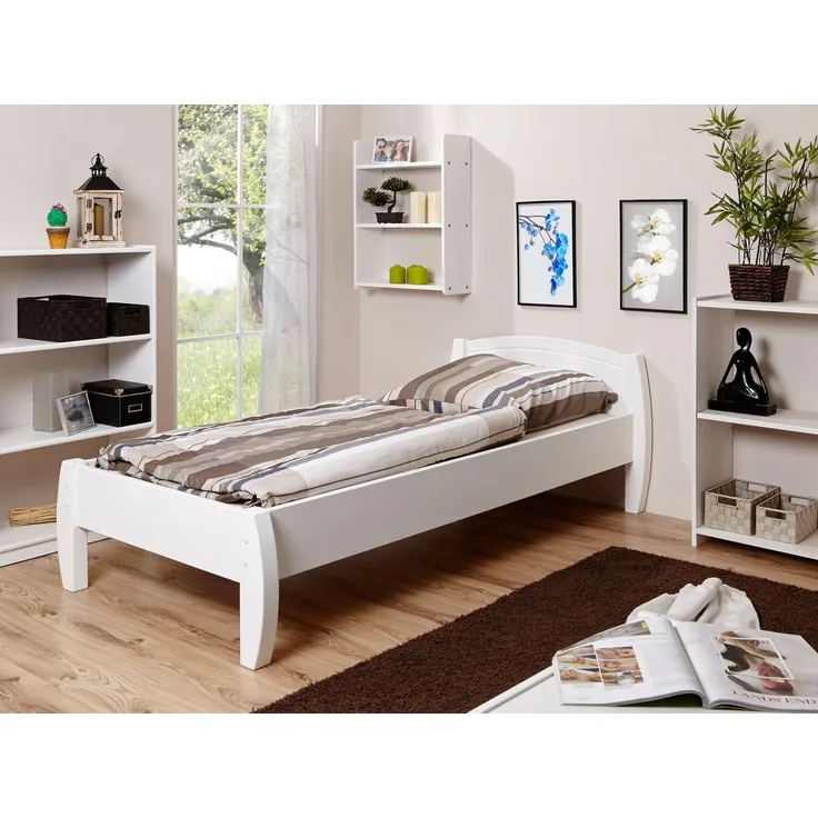 Einzelbett "Jasmin" 90x200 Kiefer massiv weiß