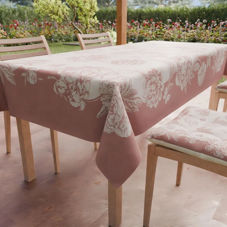 Petti Artigiani Italiani - Fleckabweisende Tischdecke, rechteckig, für Küche, Design: Pfingstrosen, dunkler Puder, X24 Plätze (140x450 cm)