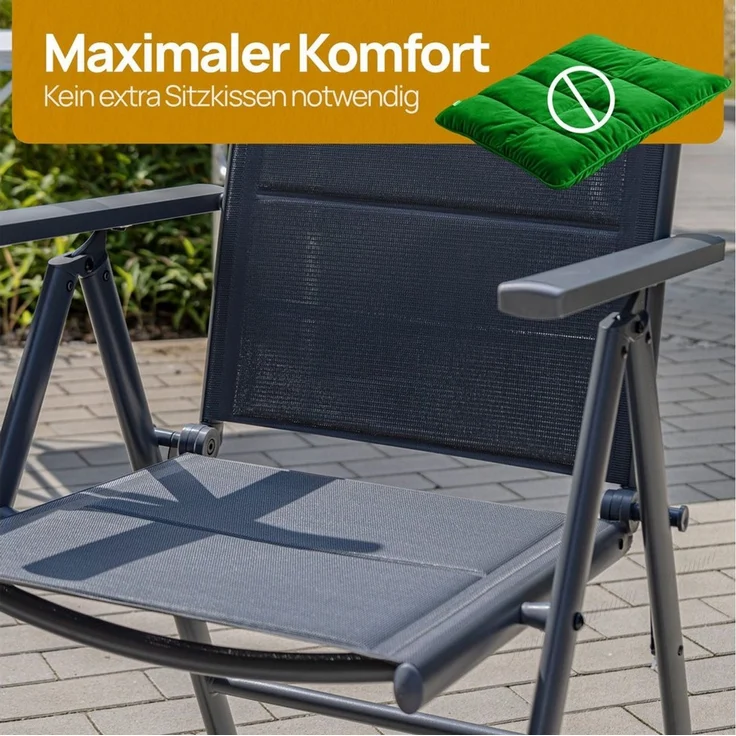 ONDIS24 Gartenstuhl Hochlehner Aluminium Klappsessel Vinoro Deluxe Gartensessel (6 St), UV-beständig – Bild 3