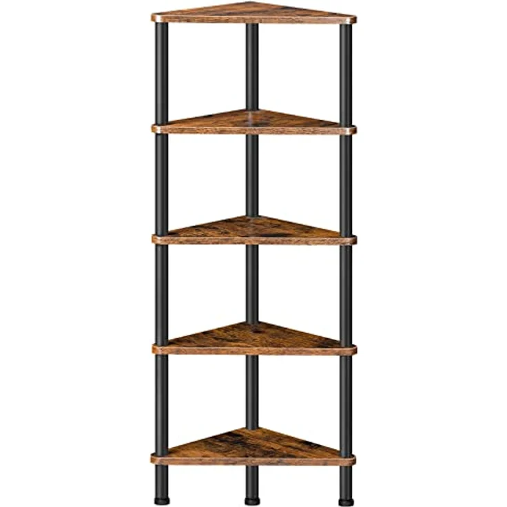 HOOBRO Eckregal mit 5 Ebenen, industrielles Eckregal Stehend, Bücherregal, Standregal, Eck-Bücherregal zur Präsentation von Pflanzenblumen, Aufbewahrungsregal für kleine Räume, Vintagebraun EBF33CJ01 – Bild 2