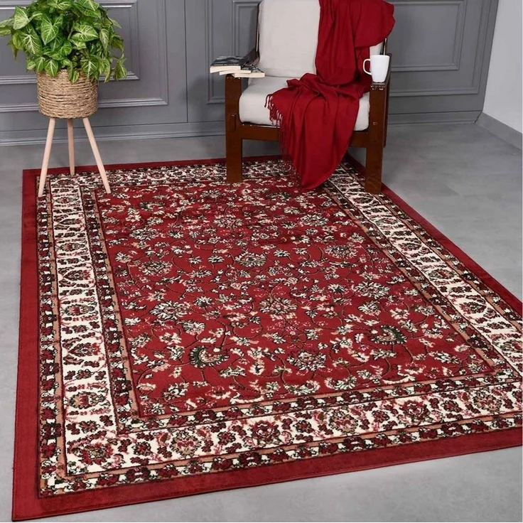 Vimoda Orientteppich Klassischer Teppich Kurzflor in Grün, Beige, Rot & Grau, Rechteckig, Höhe: 6 mm, Kunstvollem Klassik Muster Blumen GRÜN, Braun & Schwarz – Bild 5