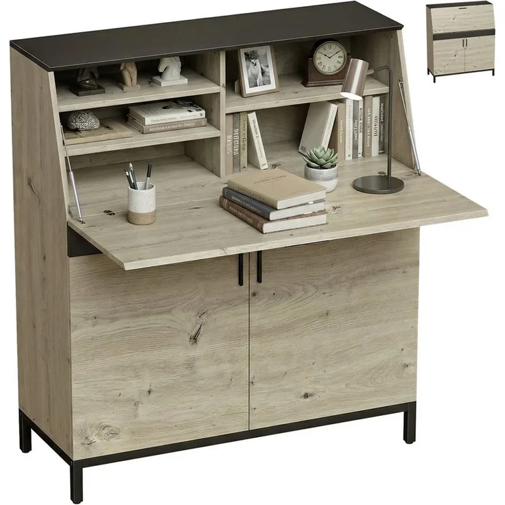 HOMCOM Schreibtisch Moderner Industrieller Computertisch (1 Tisch, 1-St, 1 Tisch), Klappbare Arbeitsstation mit viel Stauraum