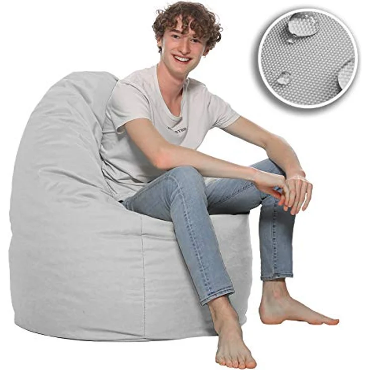 HomeIdeal - Sitzsack XXL Bodenkissen für Erwachsene & Kinder - Geeignet für Gaming oder Entspannen - Indoor wie Outdoor da er Wasserfest ist - mit EPS Perlen, Farbe:Weiß, Größe:XXL – Bild 6