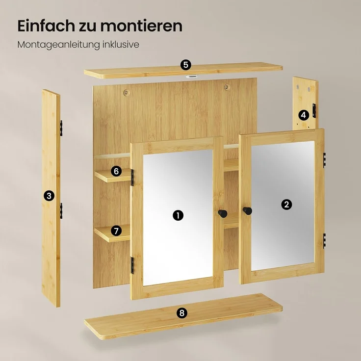 EUGAD Badezimmerspiegelschrank (1-St) mit Verstellbarer Ablage, aus Bambus – Bild 8