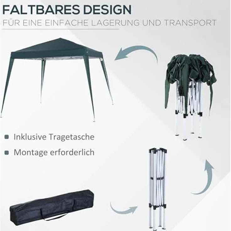 Outsunny Faltpavillon 2,4x2,4m, wasserabweisendes Partyzelt mit UV-Schutz und Tragetasche, Stahl, Grün – Bild 4