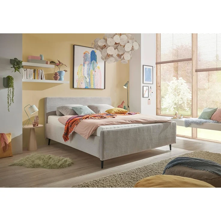 Stella Trading Peach Polsterbett Bettgestell 180x200, Silber - Modernes Doppelbett in Cord-Optik mit Holzfüßen - 192 x 111 x 215 cm (B/H/T)
