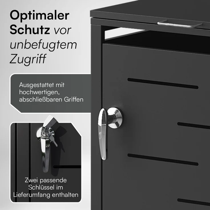 STEELSØN 'Diorus' Mülltonnenbox 5er je 240 Liter, graphitschwarz, Mülltonnenverkleidung aus Stahl mit Sichtstreifen, wetterfest, 116x80x337 cm, abschließbare Müllbox für 5 Tonnen – Bild 4