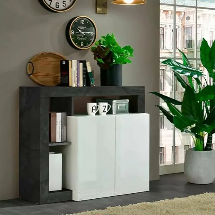 Dmora Modernes Sideboard mit 2 Türen und Regalen, Wohnzimmer-TV-Ständer, Küchenbuffet, Made in Italy Sideboard, 108x42xh93 cm, Farbe Weiß und Oxid