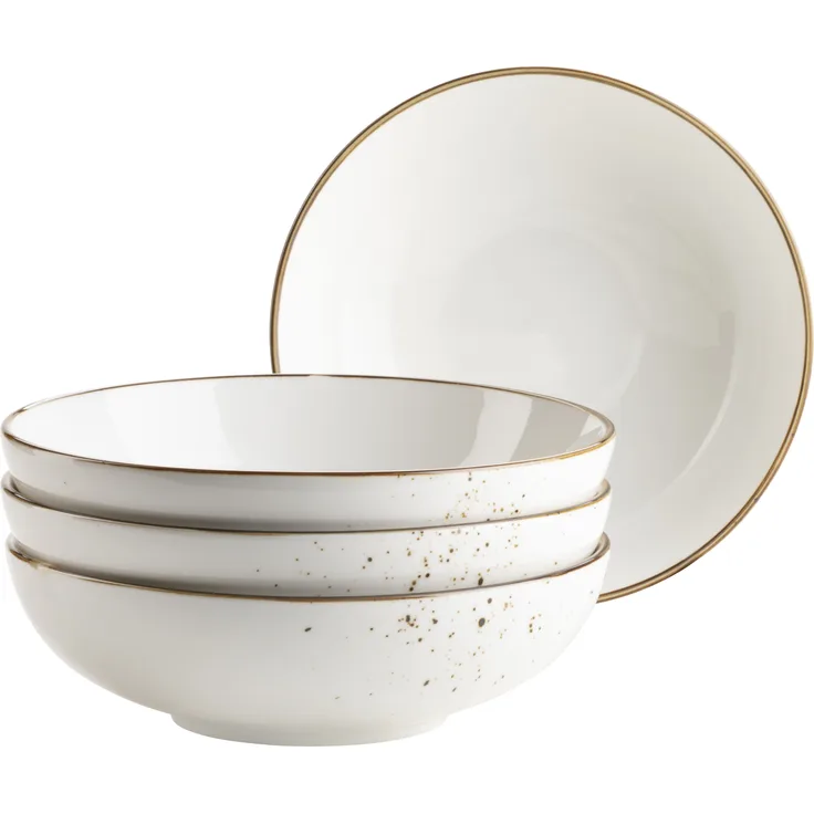 MÄSER Serie Pintar, hochwertiges Schüssel-Set, 4-teilig mit Ø 22 cm, mit heller Glasur, visuellen braunen Sprenkeln und feinem Rand im Vintage Handmade Look, Porzellan