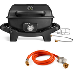 BURNHARD® 1-Brenner Gasgrill WAYNE JR. 3,6 kW – Tragbarer Balkongrill - Tischgasgrill mit Aludruckguss Brennkammer, Gusseisen Grillroste inkl. Abdeckhaube und Gasflaschen Adapter - Schwarz - #946830