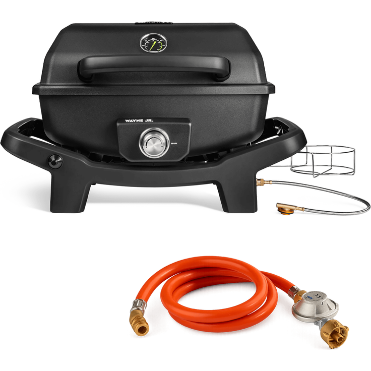 BURNHARD® 1-Brenner Gasgrill WAYNE JR. 3,6 kW – Tragbarer Balkongrill - Tischgasgrill mit Aludruckguss Brennkammer, Gusseisen Grillroste inkl. Abdeckhaube und Gasflaschen Adapter - Schwarz - #946830