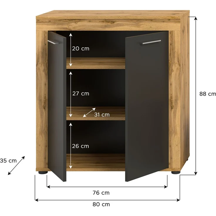 xonox. home Wohnen Jam X8BN1T20 Highboard Hochkommode Wohnzimmerschrank Hochschrank in Wotan Eiche Melamin/grau Nachbildung, ca. B/H/T: 80 x 88 x 35 cm – Bild 4
