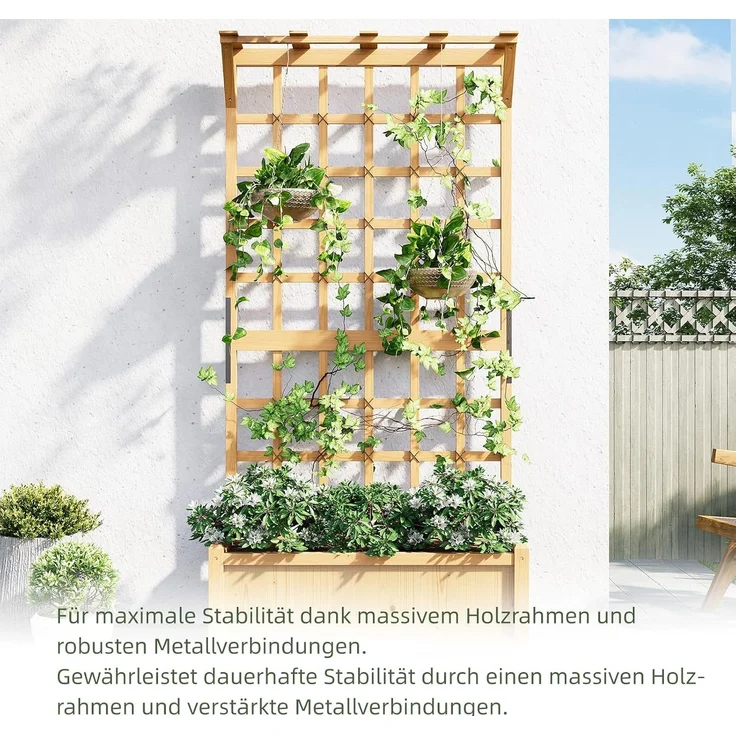 Aoxun Hochbeet mit Rankgitter & hängendem Dach, Hochbeet mit Rankgitter & Drainagelöchern & Seil, Pflanzkasten für Kletterpflanzen hängende Körbe Pflanzkübel für Gemüse 90 x 48 x 183 cm, Gelblich-brau – Bild 5