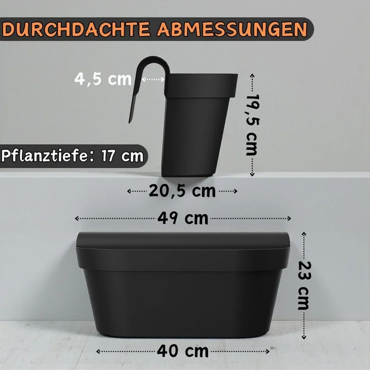 Engelland Balkonkasten Blumenkasten mit Wasserspeicher & Drainagesystem (Vorteils-Set, 1 St, Robust & Bruchfest), Blumentopf für Balkongeländer & Gartenzäune, Wetterfest, Kunststoff – Bild 2