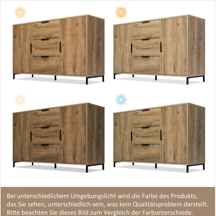 Kommode Spanplatte mit Metallbeinen, 2 Türen & 3 Schubladen, 120x40x76 cm, Dunkleiche – Bild 7
