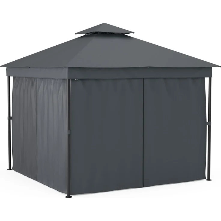 Blumfeldt Mondo Dual Pavillon 3x3 – Doppeldach & Moskitonetze, Wetterfester Metallrahmen, Vorhänge Für Privatsphäre, Gartenpavillon, Leicht Zu Montieren, Dunkelgrau – Bild 5